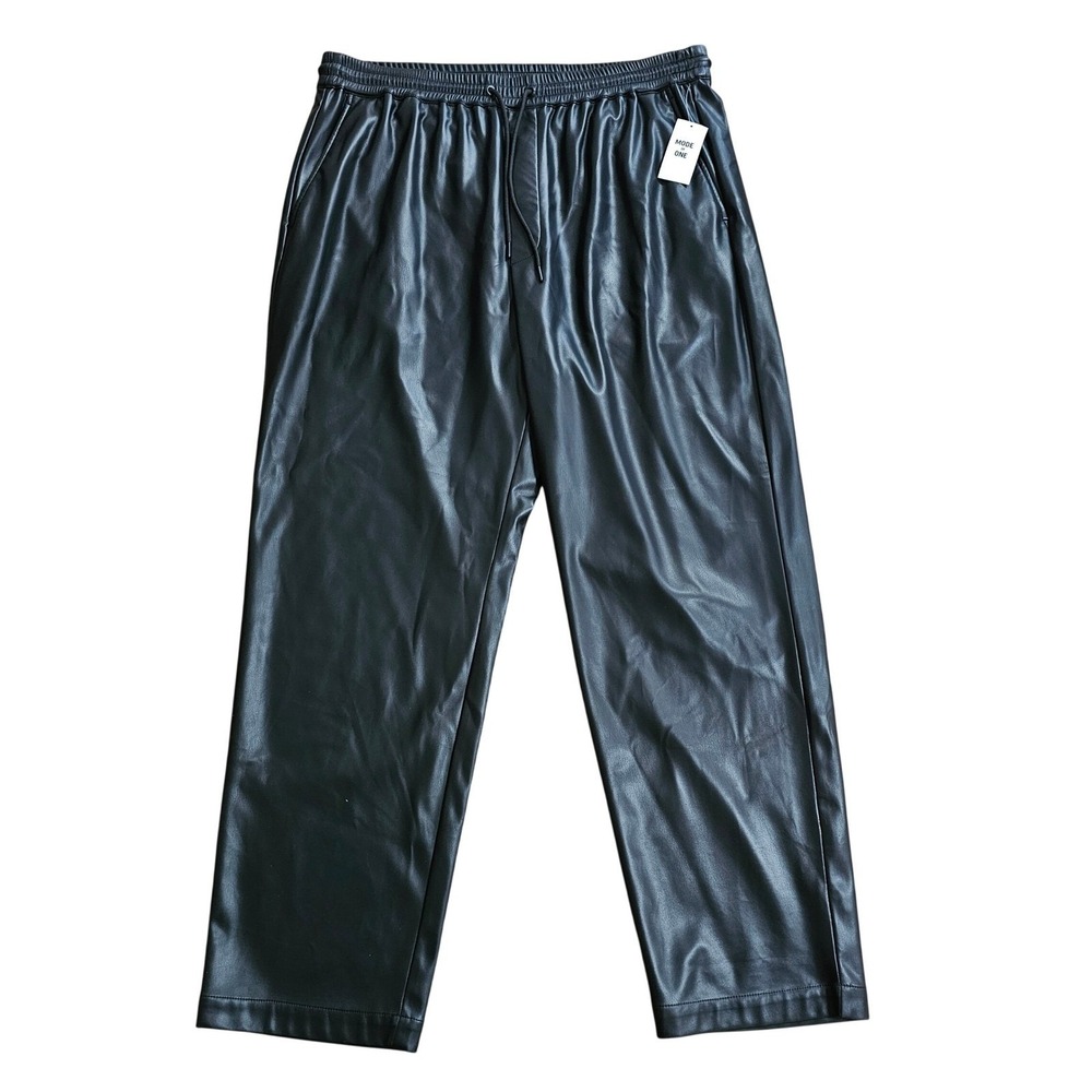 Mode of One Mens‎ Relaxed-Fit Faux Leather Pull-On Pants Black XL - Picture 3 of 6